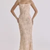 Naima Peach Hand Beaded Embellished Corset Maxi Dress – Limited Edition