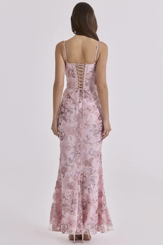 Naima Pink Hand Beaded Embellished Corset Maxi Dress – Limited Edition Naima Pink Hand Beaded Embellished Corset Maxi Dress – Limited Edition