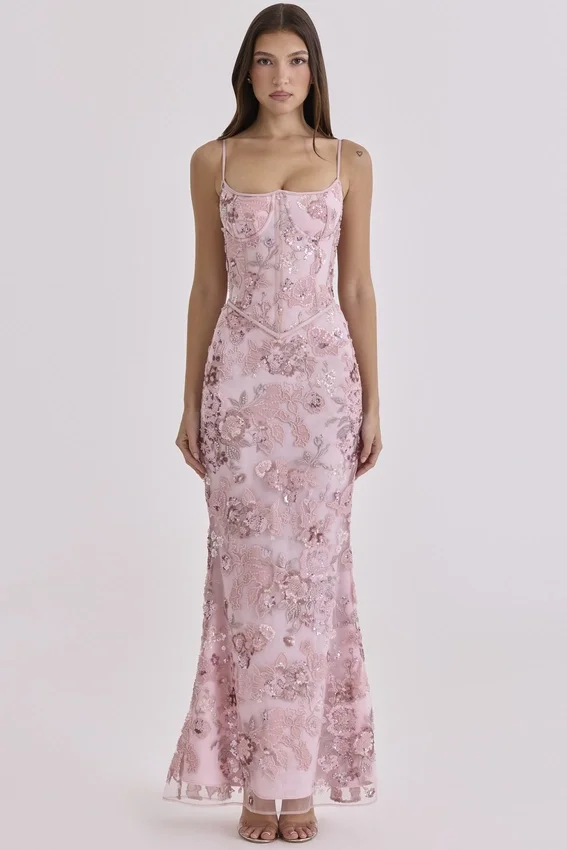Naima Pink Hand Beaded Embellished Corset Maxi Dress – Limited Edition Naima Pink Hand Beaded Embellished Corset Maxi Dress – Limited Edition