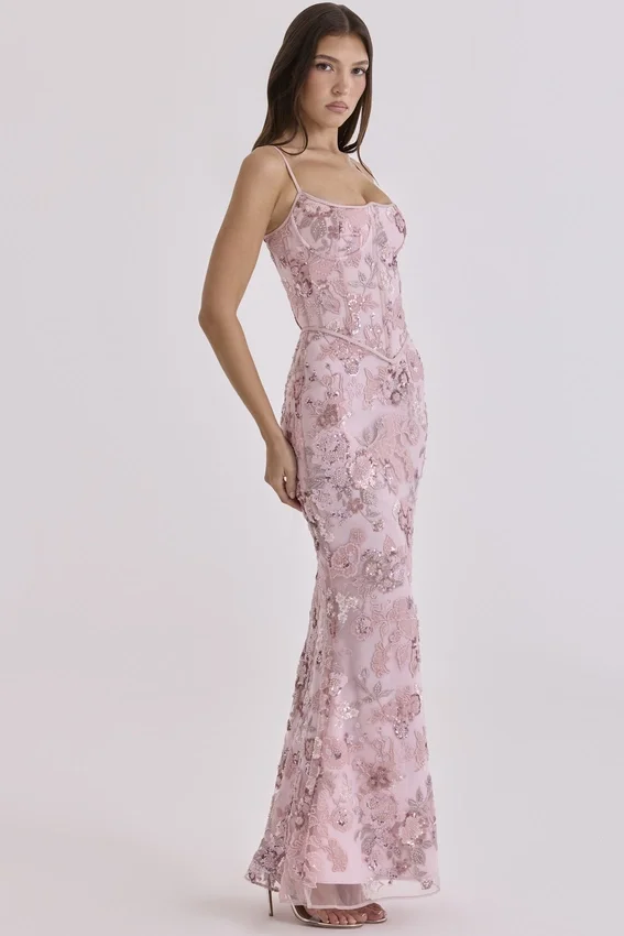 Naima Pink Hand Beaded Embellished Corset Maxi Dress – Limited Edition Naima Pink Hand Beaded Embellished Corset Maxi Dress – Limited Edition
