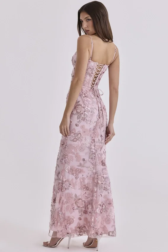Naima Pink Hand Beaded Embellished Corset Maxi Dress – Limited Edition Naima Pink Hand Beaded Embellished Corset Maxi Dress – Limited Edition
