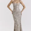 Naima Silver Embellished Beaded Corset Maxi Dress Naima Silver Embellished Beaded Corset Maxi Dress