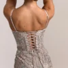 Naima Silver Embellished Beaded Corset Maxi Dress Naima Silver Embellished Beaded Corset Maxi Dress