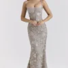 Naima Silver Embellished Beaded Corset Maxi Dress Naima Silver Embellished Beaded Corset Maxi Dress
