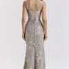 Naima Silver Embellished Beaded Corset Maxi Dress Naima Silver Embellished Beaded Corset Maxi Dress