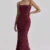 Naima Wine Hand Beaded Embellished Corset Maxi Dress – Limited Edition