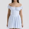 Nala Soft Blue Cotton Gathered Mini Dress Nala Soft Blue Cotton Gathered Mini Dress