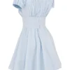 Nala Soft Blue Cotton Gathered Mini Dress Nala Soft Blue Cotton Gathered Mini Dress