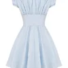 Nala Soft Blue Cotton Gathered Mini Dress Nala Soft Blue Cotton Gathered Mini Dress