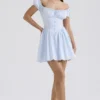 Nala Soft Blue Cotton Gathered Mini Dress Nala Soft Blue Cotton Gathered Mini Dress