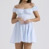 Nala Soft Blue Cotton Gathered Mini Dress Nala Soft Blue Cotton Gathered Mini Dress