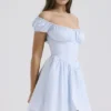 Nala Soft Blue Cotton Gathered Mini Dress Nala Soft Blue Cotton Gathered Mini Dress