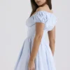 Nala Soft Blue Cotton Gathered Mini Dress Nala Soft Blue Cotton Gathered Mini Dress