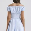 Nala Soft Blue Cotton Gathered Mini Dress Nala Soft Blue Cotton Gathered Mini Dress