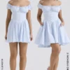Nala Soft Blue Cotton Gathered Mini Dress Nala Soft Blue Cotton Gathered Mini Dress