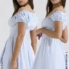 Nala Soft Blue Cotton Gathered Mini Dress Nala Soft Blue Cotton Gathered Mini Dress