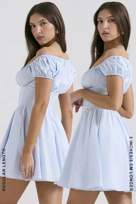Nala Soft Blue Cotton Gathered Mini Dress Nala Soft Blue Cotton Gathered Mini Dress