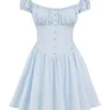 Nala Soft Blue Cotton Gathered Mini Dress Nala Soft Blue Cotton Gathered Mini Dress