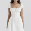 Nala White Cotton Gathered Mini Dress Nala White Cotton Gathered Mini Dress