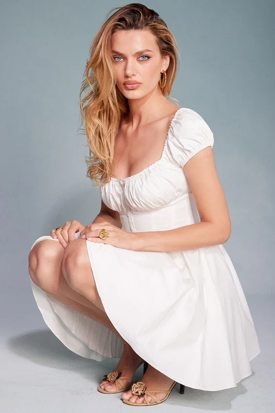 Nala White Cotton Gathered Mini Dress Nala White Cotton Gathered Mini Dress