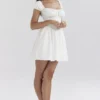 Nala White Cotton Gathered Mini Dress Nala White Cotton Gathered Mini Dress