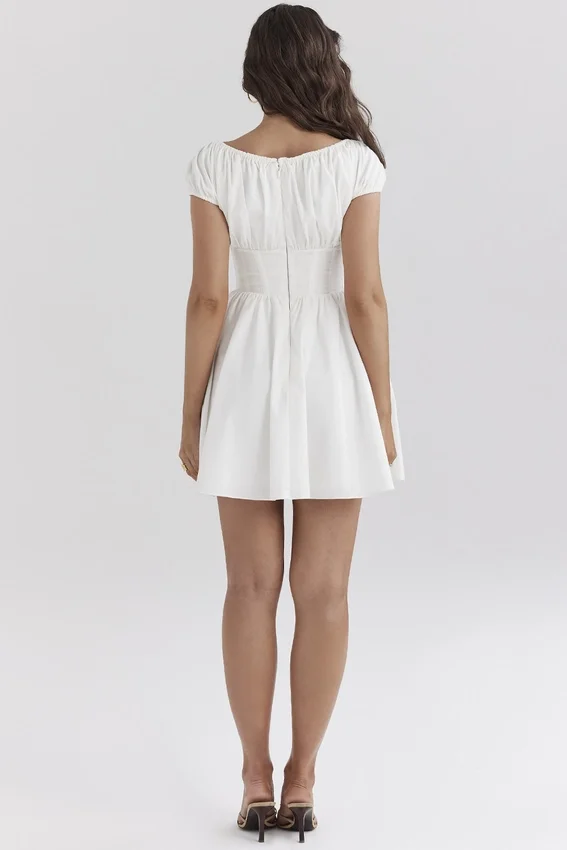 Nala White Cotton Gathered Mini Dress Nala White Cotton Gathered Mini Dress