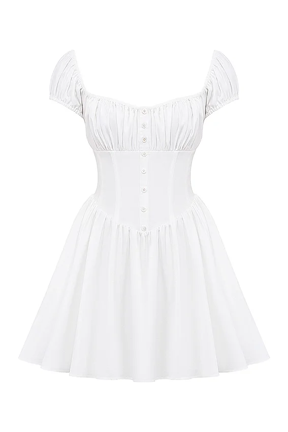 Nala White Cotton Gathered Mini Dress Nala White Cotton Gathered Mini Dress