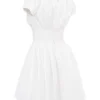 Nala White Cotton Gathered Mini Dress Nala White Cotton Gathered Mini Dress