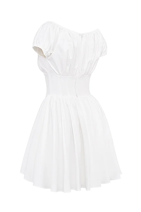 Nala White Cotton Gathered Mini Dress Nala White Cotton Gathered Mini Dress