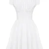 Nala White Cotton Gathered Mini Dress Nala White Cotton Gathered Mini Dress
