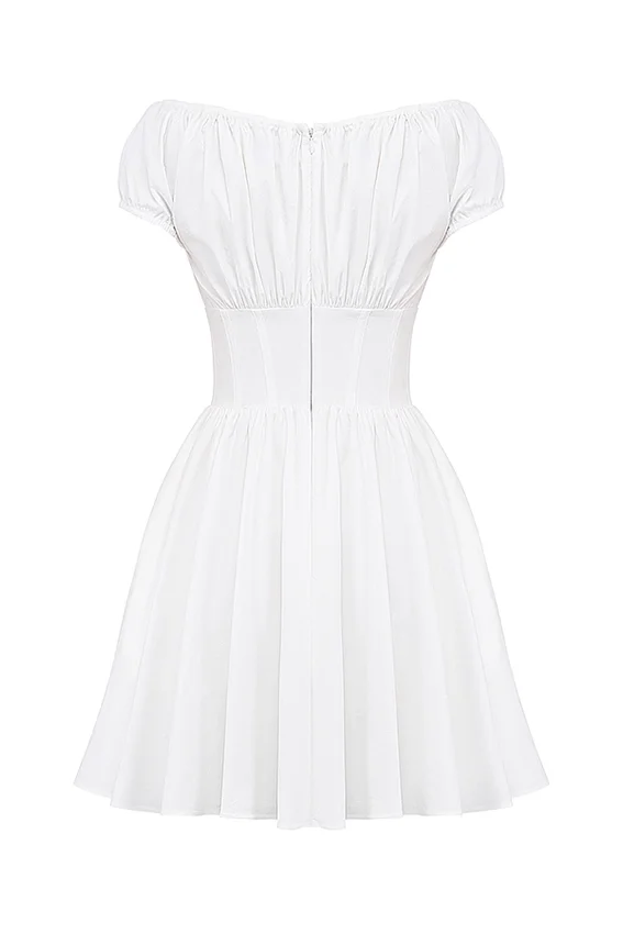 Nala White Cotton Gathered Mini Dress Nala White Cotton Gathered Mini Dress