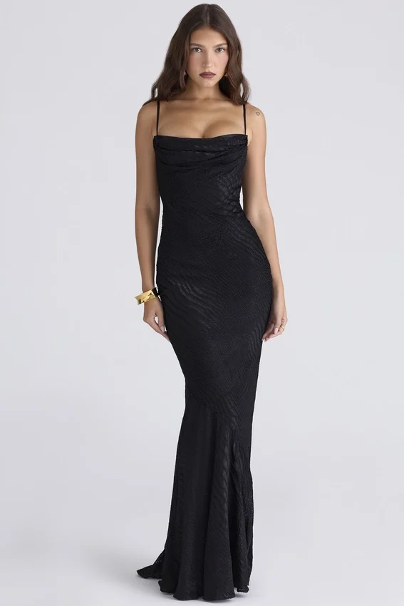 Nalani Black Devoré Satin Maxi Gown – Limited Edition Nalani Black Devoré Satin Maxi Gown – Limited Edition