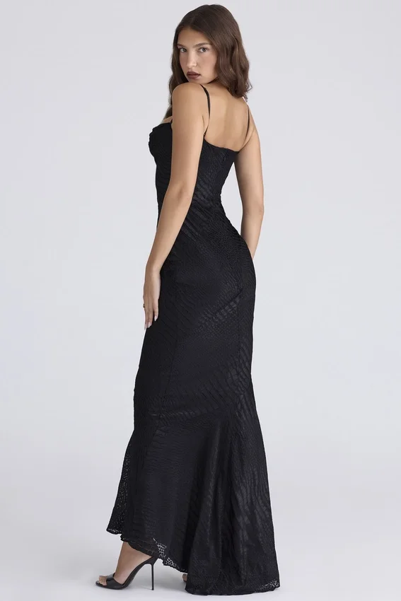 Nalani Black Devoré Satin Maxi Gown – Limited Edition Nalani Black Devoré Satin Maxi Gown – Limited Edition