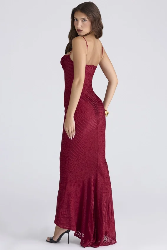 Nalani Deep Red Devoré Satin Maxi Gown – Limited Edition Nalani Deep Red Devoré Satin Maxi Gown – Limited Edition