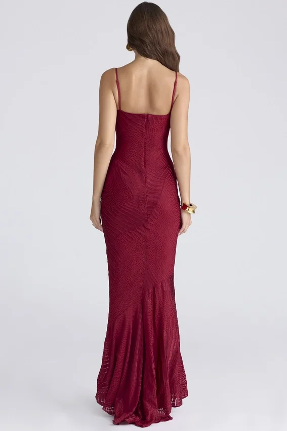 Nalani Deep Red Devoré Satin Maxi Gown – Limited Edition Nalani Deep Red Devoré Satin Maxi Gown – Limited Edition