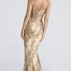 Nalani Gold Patterned Satin Maxi Dress – Limited Edition