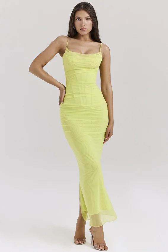 Nalini Acid Lime Corset Maxi Dress Nalini Acid Lime Corset Maxi Dress