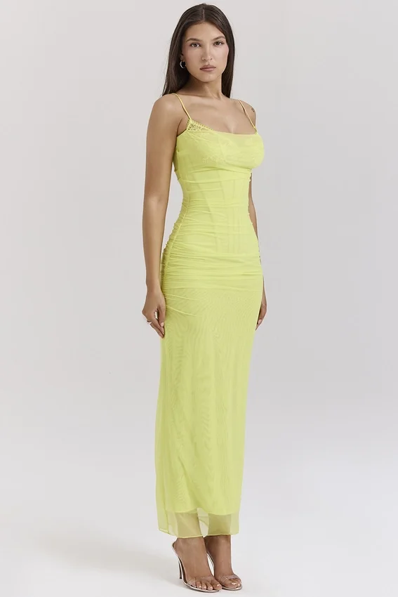 Nalini Acid Lime Corset Maxi Dress Nalini Acid Lime Corset Maxi Dress