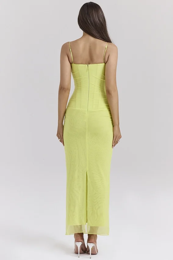 Nalini Acid Lime Corset Maxi Dress Nalini Acid Lime Corset Maxi Dress