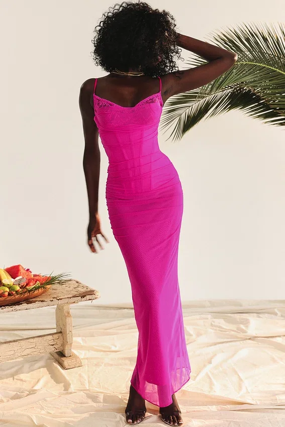 Nalini Fuchsia Stretch Mesh Maxi Dress Nalini Fuchsia Stretch Mesh Maxi Dress