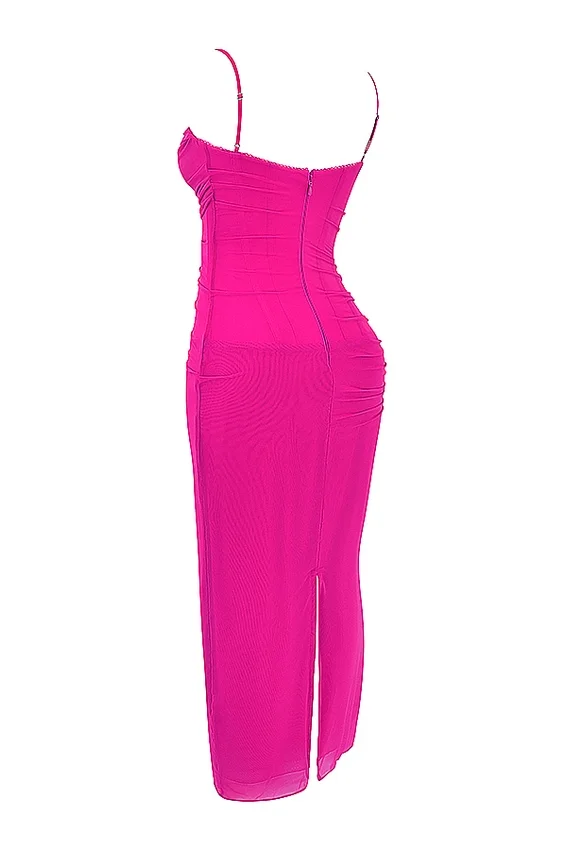 Nalini Fuchsia Stretch Mesh Maxi Dress Nalini Fuchsia Stretch Mesh Maxi Dress