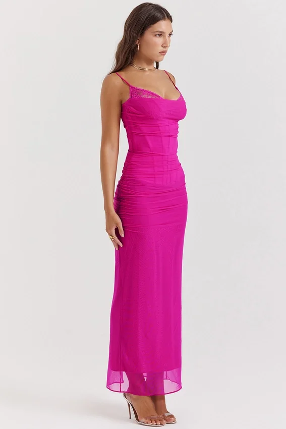 Nalini Fuchsia Stretch Mesh Maxi Dress Nalini Fuchsia Stretch Mesh Maxi Dress