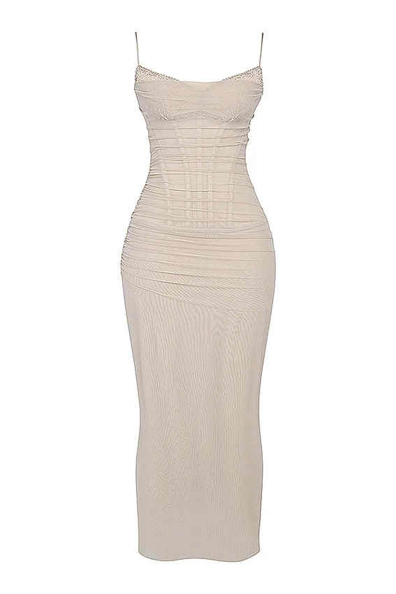 Nalini Sand Stretch Mesh Maxi Dress Nalini Sand Stretch Mesh Maxi Dress