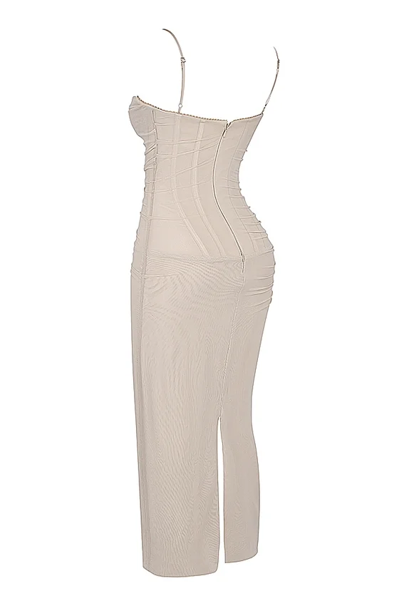 Nalini Sand Stretch Mesh Maxi Dress Nalini Sand Stretch Mesh Maxi Dress