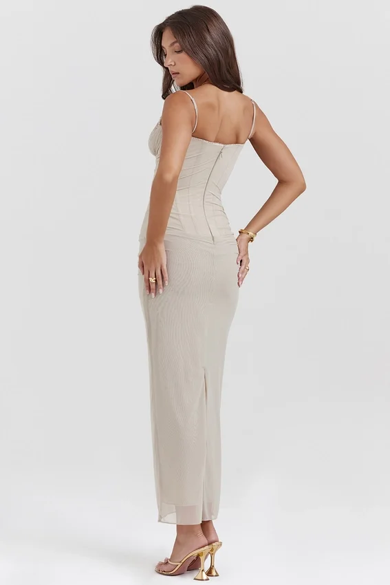 Nalini Sand Stretch Mesh Maxi Dress Nalini Sand Stretch Mesh Maxi Dress