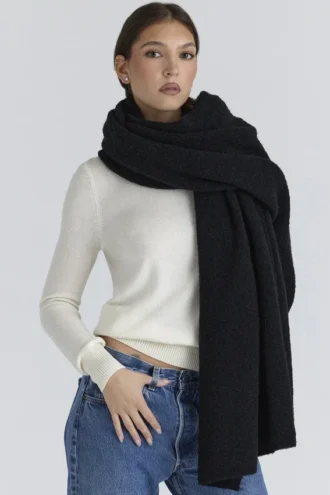 Nara Black Wool Oversized Textured Scarf