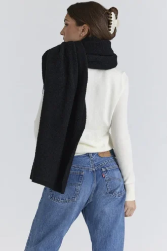 Nara Black Wool Oversized Textured Scarf