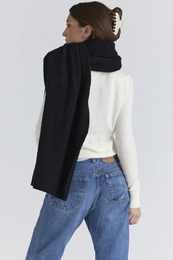 Nara Black Wool Oversized Textured Scarf Nara Black Wool Oversized Textured Scarf