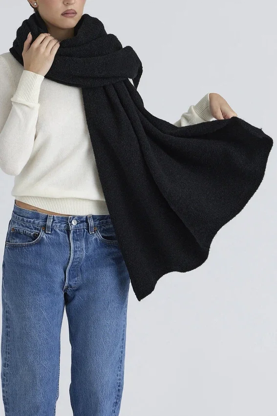 Nara Black Wool Oversized Textured Scarf Nara Black Wool Oversized Textured Scarf