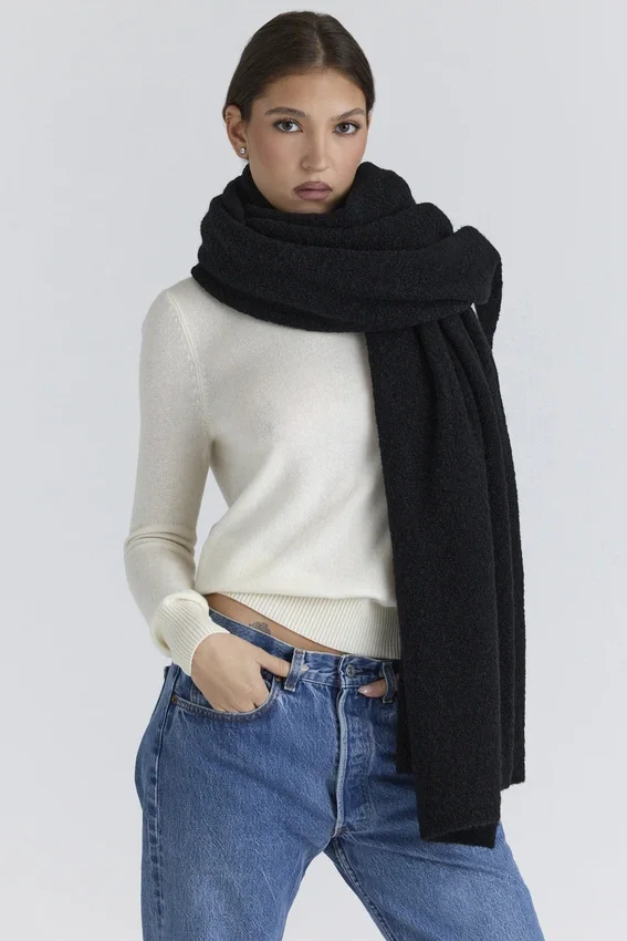 Nara Black Wool Oversized Textured Scarf Nara Black Wool Oversized Textured Scarf
